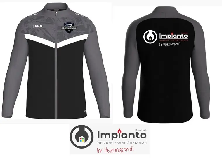 Die neue Präsentationsjacke des FC Neunkirchen mit Impianto-Logo, Vorder- und Rückseite